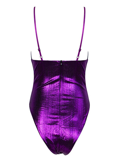 Say It Isn’t So Purple Chain Strap Cut Out Bodysuit - Fashion Genie Boutique