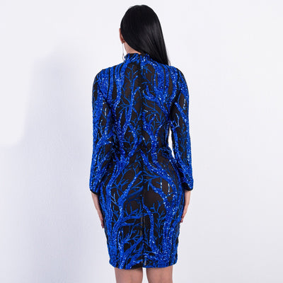 Feeling Alive Blue Sequin Long Sleeve Mini Dress - Fashion Genie Boutique