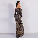 Natalina Black Sequin Bardot Long Sleeve Maxi Dress - Fashion Genie Boutique