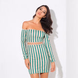 Walk the Line Green Bardot Glitter Mini Dress - Fashion Genie Boutique