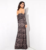 Princess Of Charm Black Bardot Glitter Double Split Maxi Dress - Fashion Genie Boutique