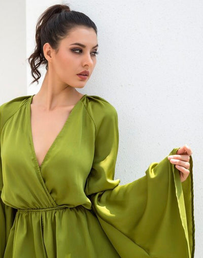 Nice N Teasy Green Long Sleeve Floaty Playsuit - Fashion Genie Boutique
