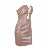 Chasing Highs Nude PU Mini Dress - Fashion Genie Boutique