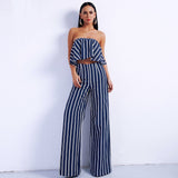 Stripe Delight Navy Two Piece Trousers & Crop Top Co-Ord - Fashion Genie Boutique