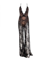 Bad Gal Black Sequin Split Leg Jumpsuit - Fashion Genie Boutique