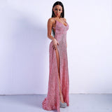 Dazzling Dime Pink Sequin Double Split Maxi Party Gown Dress - Fashion Genie Boutique