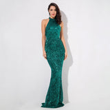 Spotlight Statement Green Sequin Fishtail Maxi Dress - Fashion Genie Boutique