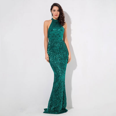Spotlight Statement Green Sequin Fishtail Maxi Dress - Fashion Genie Boutique