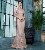Moroccan Mama Gold Long Sleeve Glitter Fishtail Maxi Dress - Fashion Genie Boutique