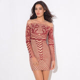 Meryl Red & Nude Glitter Long Sleeve Mini Dress - Fashion Genie Boutique