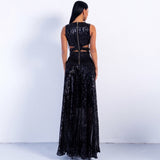 Riri Black Sequin Double Split Maxi Party Dress - Fashion Genie Boutique