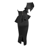 Keya Black Peplum Bardot Top & Midi Skirt Dress Co-Ord - Fashion Genie Boutique