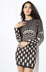Harlie Black & Nude Glitter Long Sleeve Mini Dress - Fashion Genie Boutique
