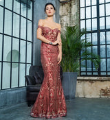Dress Me Pretty Red Bardot Glitter Fishtail Maxi Dress - Fashion Genie Boutique