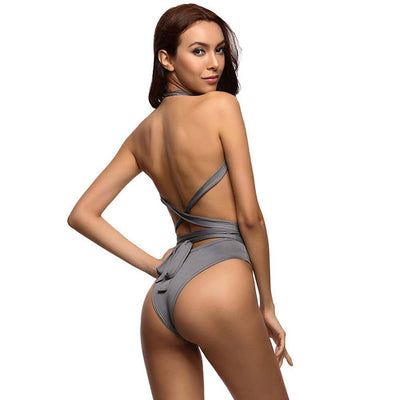 Summer Savvy Grey Deep Plunge Swimsuit - Fashion Genie Boutique