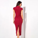 Don't Blame Me Red Glitter Embellished Midi Dress - Fashion Genie Boutique