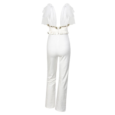 Love Spell White Mesh Strap Jumpsuit - Fashion Genie Boutique