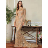 Prom N Poised Gold Glitter Embellished Maxi Fishtail Gown Dress - Fashion Genie Boutique