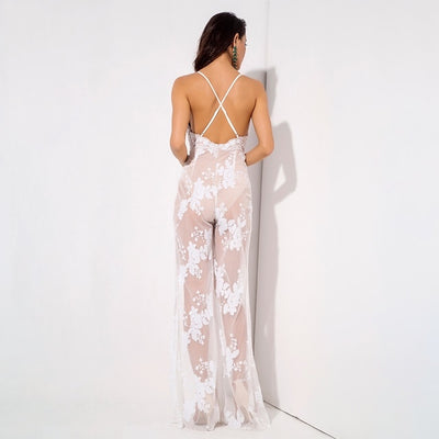 Bad Gal White Sequin Split Leg Jumpsuit - Fashion Genie Boutique