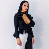 Our First Kiss Black Frill Wrap Front Choker Top - Fashion Genie Boutique