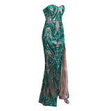 Sweet Vision Green Strapless Sequin Spilt Maxi Gown Dress - Fashion Genie Boutique