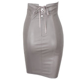 Cross Cross Grey Faux Leather High Waisted Mini Skirt - Fashion Genie Boutique