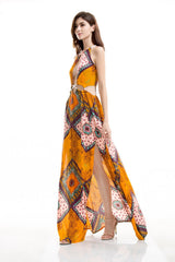 Enchant Me Yellow Multi  Double Split Maxi Dress - Fashion Genie Boutique