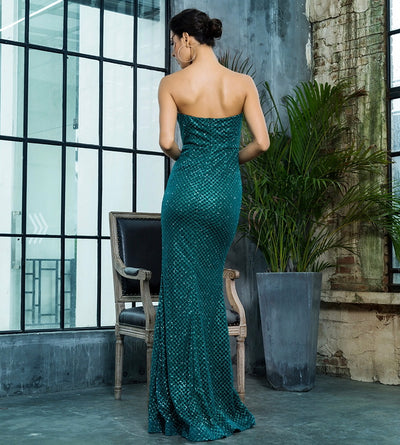 Steal The Show Green Strapless Glitter High Split Maxi Dress - Fashion Genie Boutique