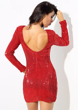 Glam Life Red Sequin Long Sleeve Mini Dress - Fashion Genie Boutique