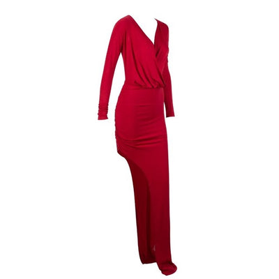 Million Reasons Red Slinky Cown Neck Long Sleeve Maxi - Fashion Genie Boutique