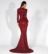 Cut It Out Burgundy Keyhole Sequin Long Sleeve Maxi Fishtail Dress - Fashion Genie Boutique