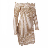 That Girl Gold Glitter Embellished  Bardot Mini Dress - Fashion Genie Boutique