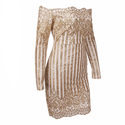 That Girl Gold Glitter Embellished  Bardot Mini Dress - Fashion Genie Boutique