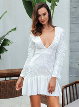 Tongue N Cheek White Long Sleeve Ruffle Mini Dress - Fashion Genie Boutique