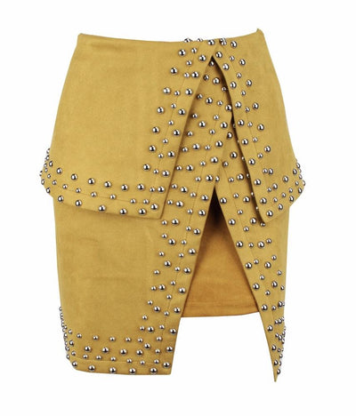 Little Minx Black Velvet Studded Asymmetrical Mini Skirt - Fashion Genie Boutique