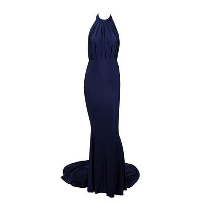 Pop Star Navy Pleated Maxi Fishtail Gown Dress - Fashion Genie Boutique