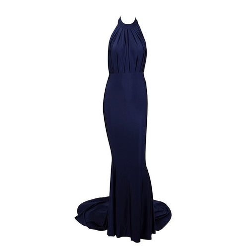 Pop Star Navy Pleated Maxi Fishtail Gown Dress - Fashion Genie Boutique