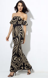 Senorita Black & Gold Glitter Embellished Bardot Maxi - Fashion Genie Boutique