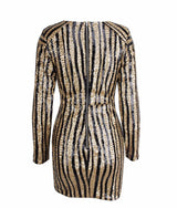 Glitter And Gold Sequin Stripe Long Sleeve Mini Dress - Fashion Genie Boutique