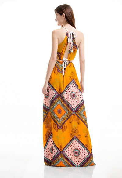 Enchant Me Yellow Multi  Double Split Maxi Dress - Fashion Genie Boutique