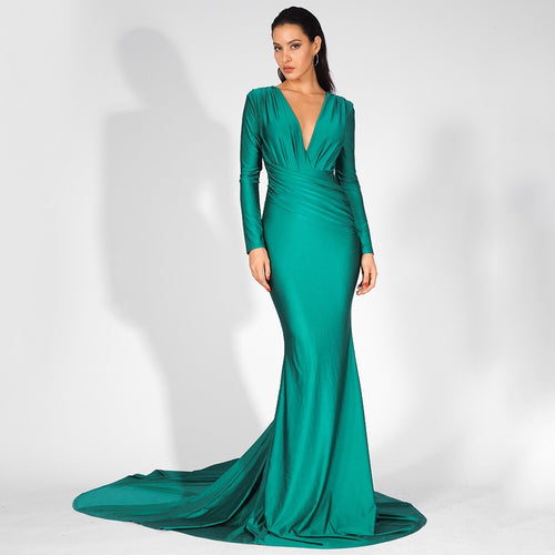 Always Dreaming Green Long Sleeve Fishtail Maxi Gown Dress - Fashion Genie Boutique