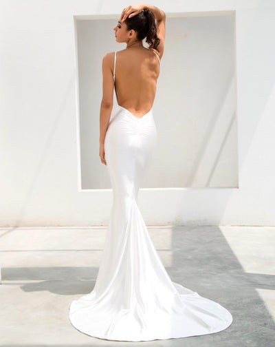 In Your Dreams White Maxi Satin Gown Dress - Fashion Genie Boutique