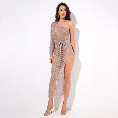 Ready To Glow Nude Glitter Knit Kaftan Dress - Fashion Genie Boutique