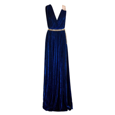 Grecian Goddess Navy Belted Maxi Split Dress - Fashion Genie Boutique