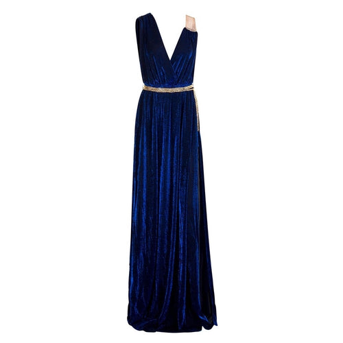 Grecian Goddess Navy Belted Maxi Split Dress - Fashion Genie Boutique