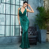 Alabama Green Cowl Neck Sequin Maxi Fishtail Dress - Fashion Genie Boutique