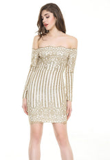 That Girl Gold Glitter Embellished  Bardot Mini Dress - Fashion Genie Boutique