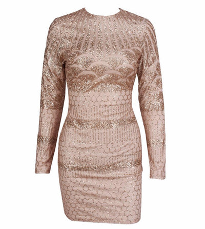 Alassia Black & Nude Glitter Long Sleeve Mini Dress - Fashion Genie Boutique