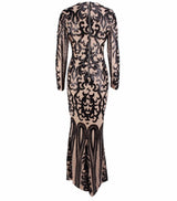 Graceful Black Sequin Long Sleeve Fishtail Maxi Dress - Fashion Genie Boutique