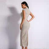 Don't Blame Me Silver Glitter Embellished High Neck Midi Dress - Fashion Genie Boutique